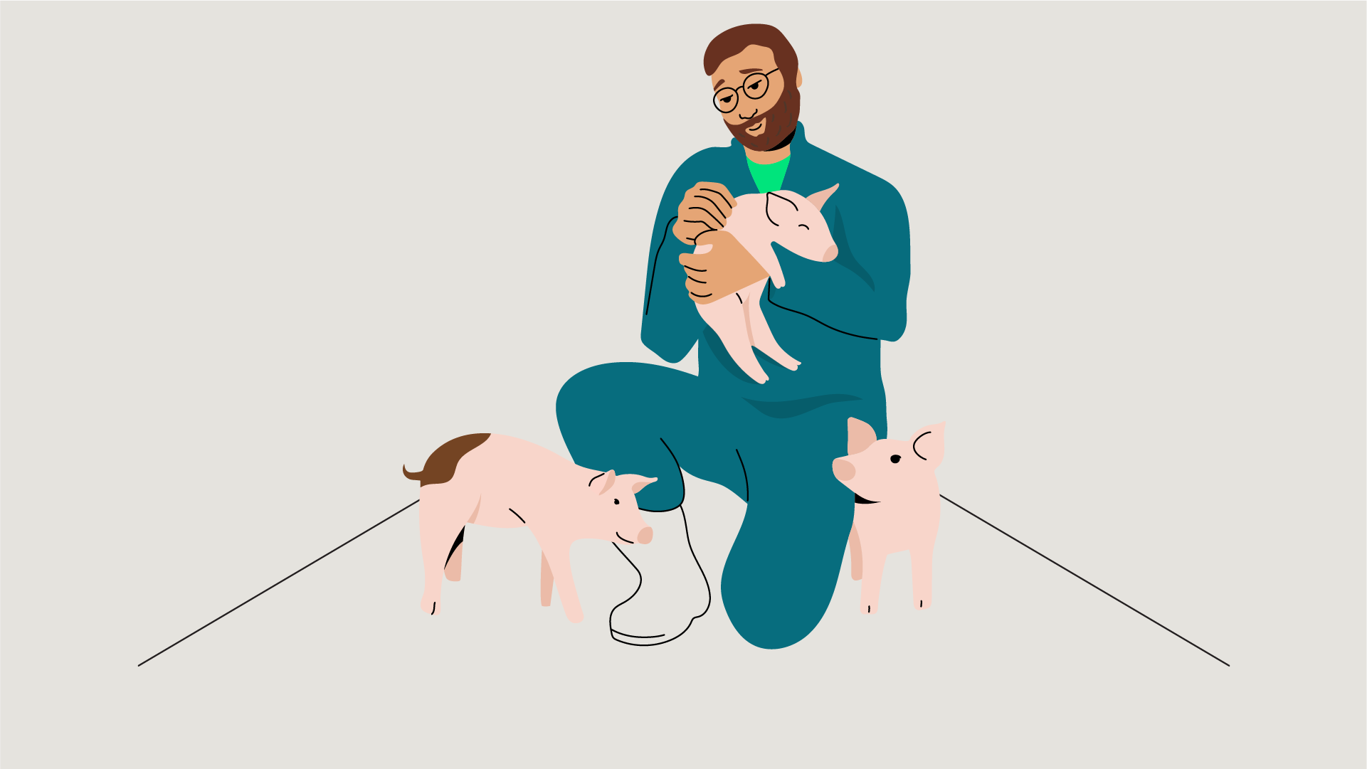 农场主照料猪群的插画